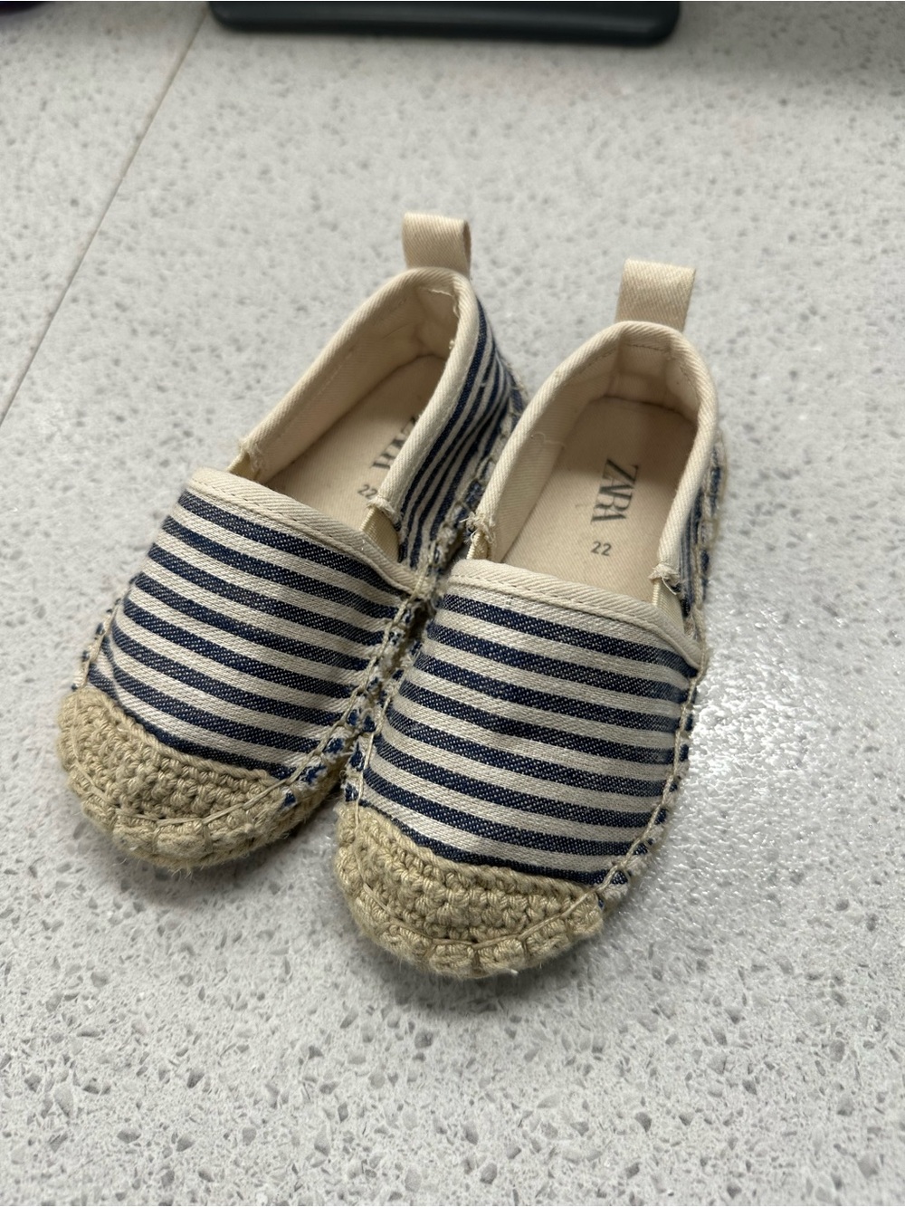 Zara Kids Striped Navy & Cream Espadrille Moccasins